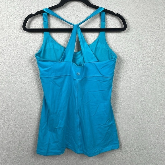 SOLD - Lululemon Practice Daily Tank Top Surge Blue Satin Straps Shelf Bra Sz 10 - Picture 5 of 11